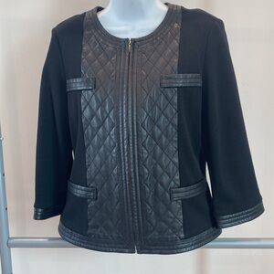 SALE! St. John size 6 black leather wool & silk cropped coat jacket w3/4 sleeves